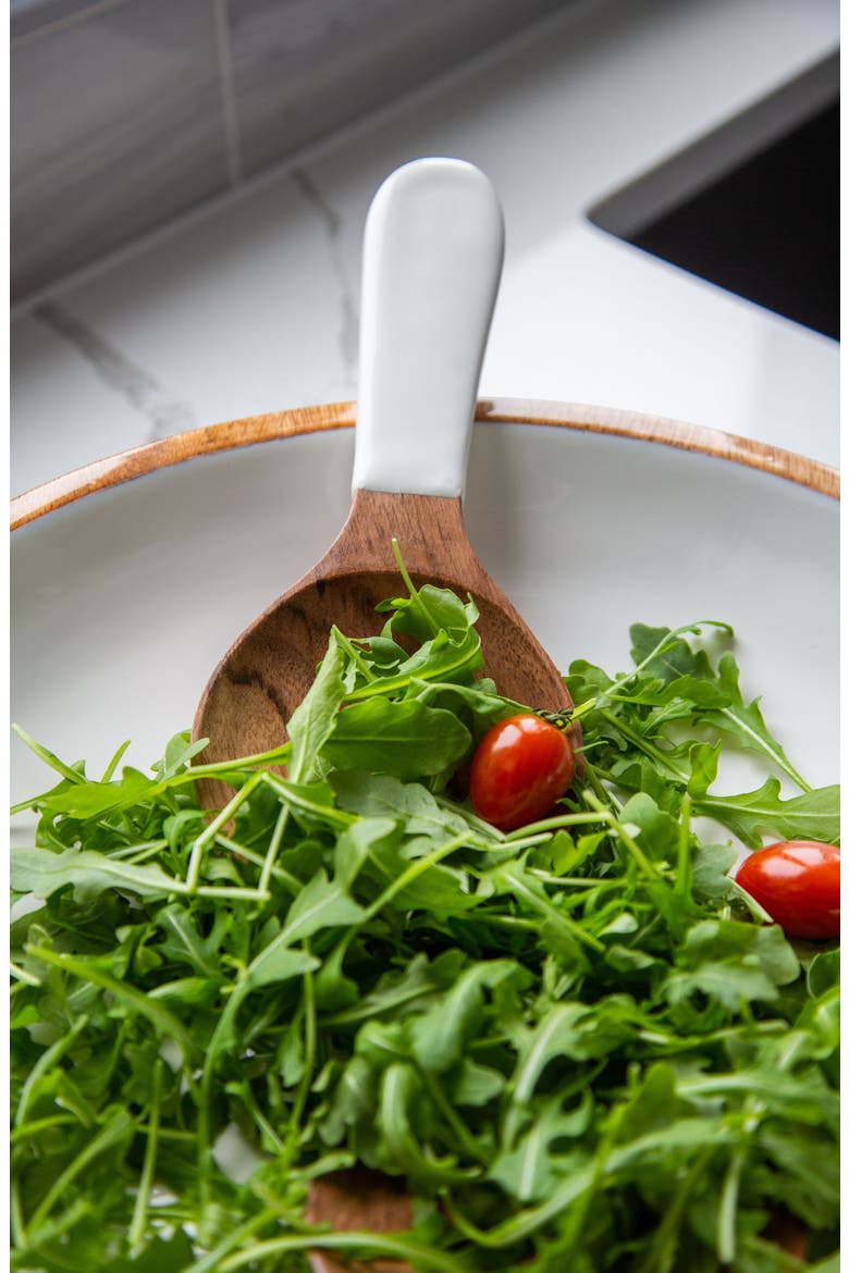 Wood + White Collection Acacia Wood Salad Servers, Alternate, color, White, Brown