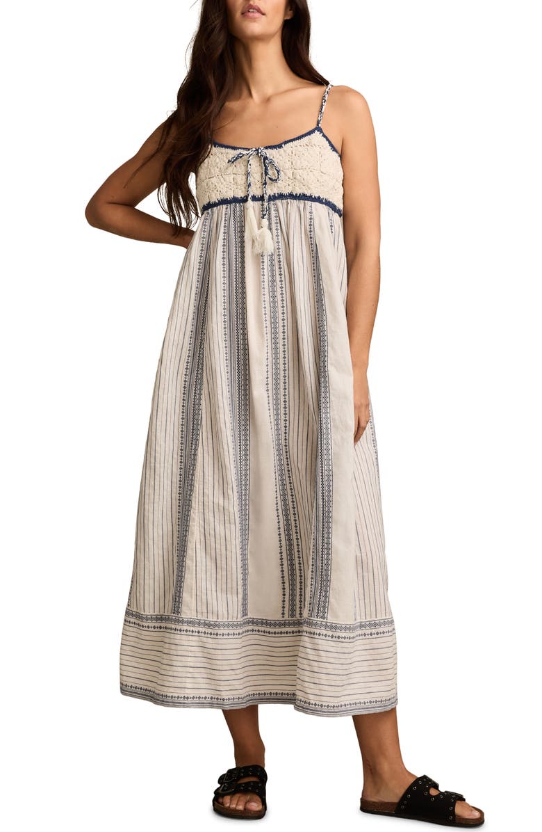Lucky Brand Crochet Bodice Cotton Maxi Dress, Main, color, 