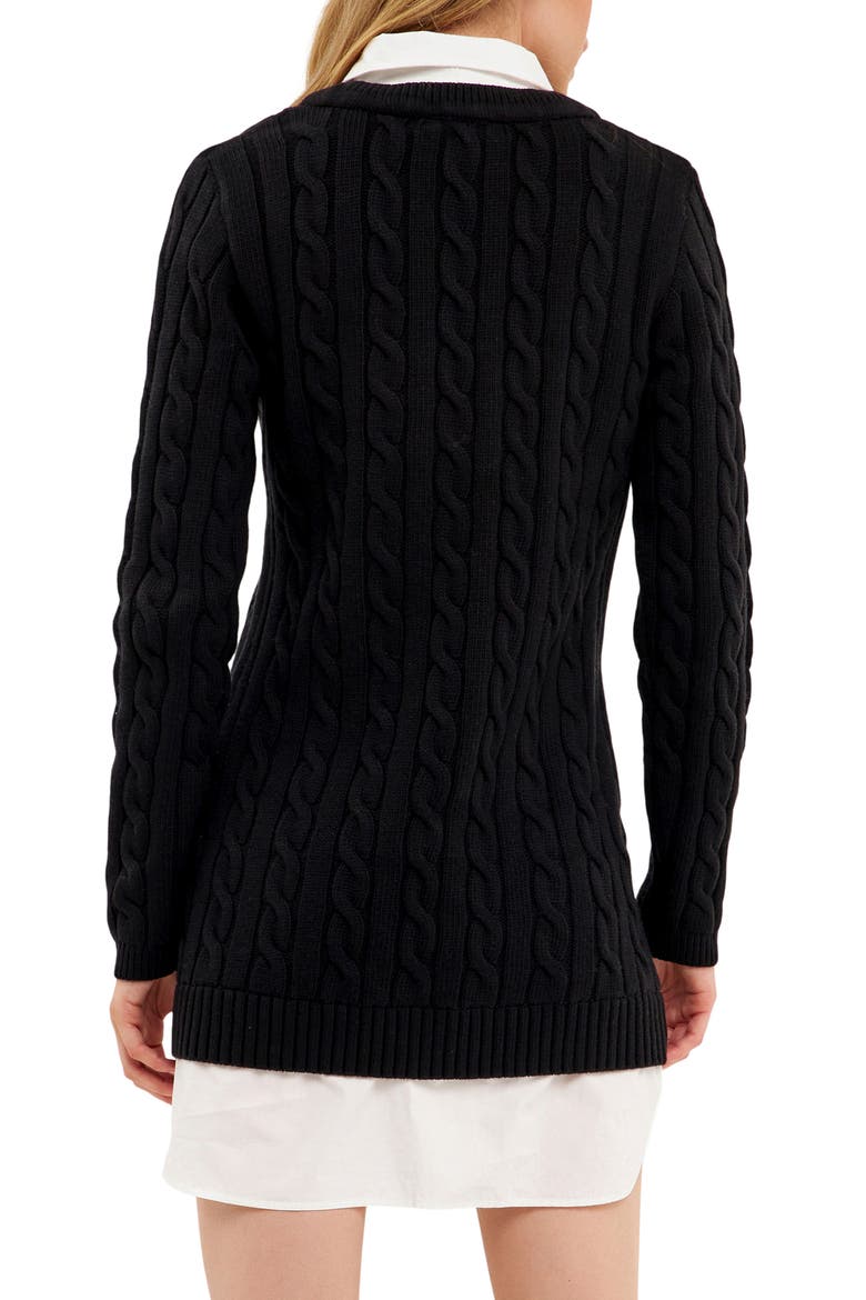 Mixed Media Cable Stitch Long Sleeve Sweater Dress, Alternate, color, BLACK