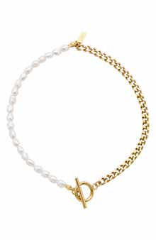st. Moran Angel Freshwater Pearl & Curb Chain Anklet, 4mm