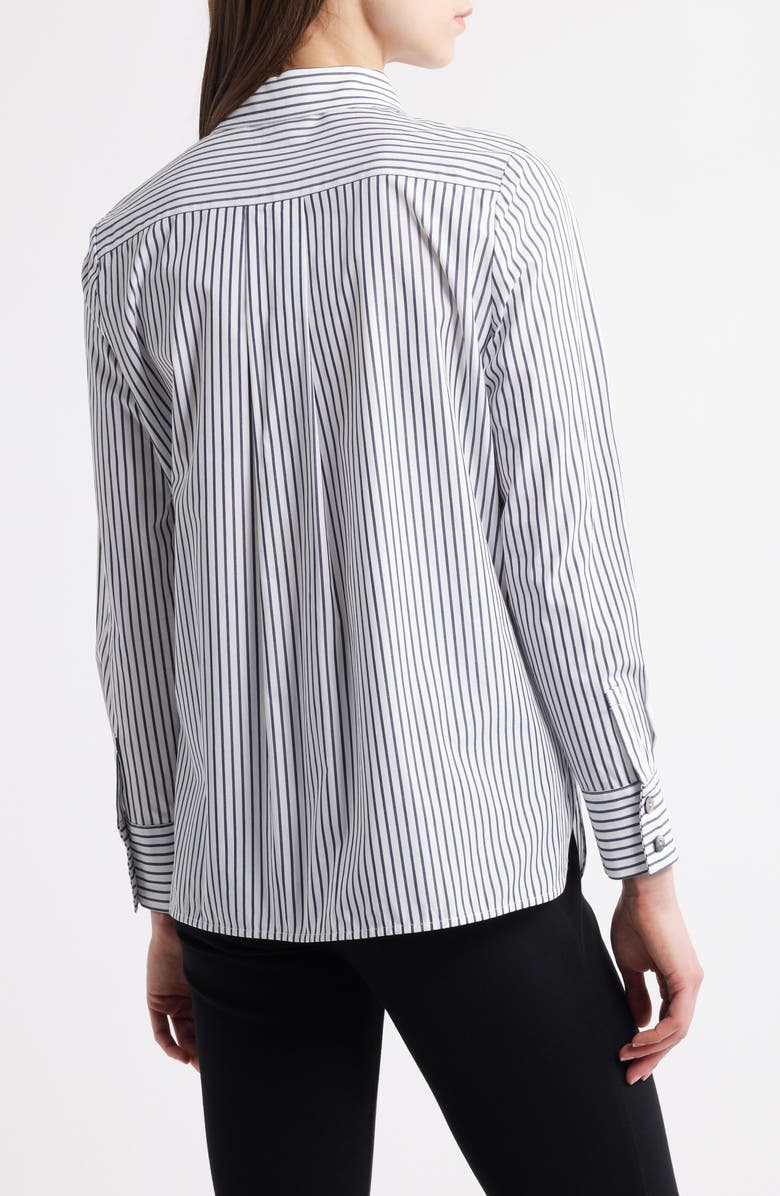 Ming Wang x Tanya Foster Pinstripe Ruffle Neck Woven Cotton Shirt, Alternate, color, 