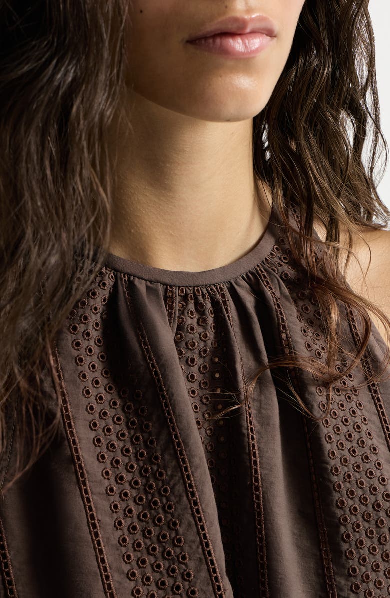 Brunello Cucinelli Broderie anglaise top, Alternate, color, Chocolate