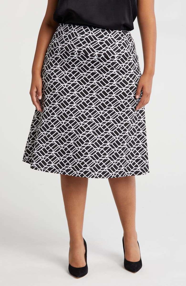 24seven Comfort Apparel Geometric Print Jersey Midi Skirt, Main, color, 