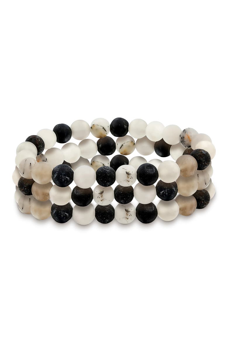 Set of 3 Beaded Stretch Bracelet, Main, color, GREY