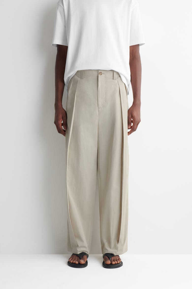 Cotton Relaxed Wide-leg Drawstring Pants, Alternate, color, BEIGE