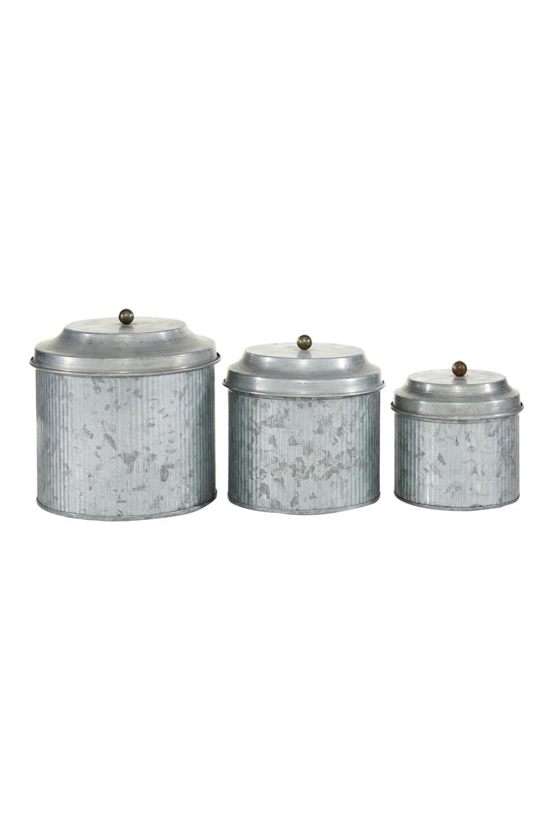 Farmhouse Set of 3 Metal Canisters, Main, color, SILVER