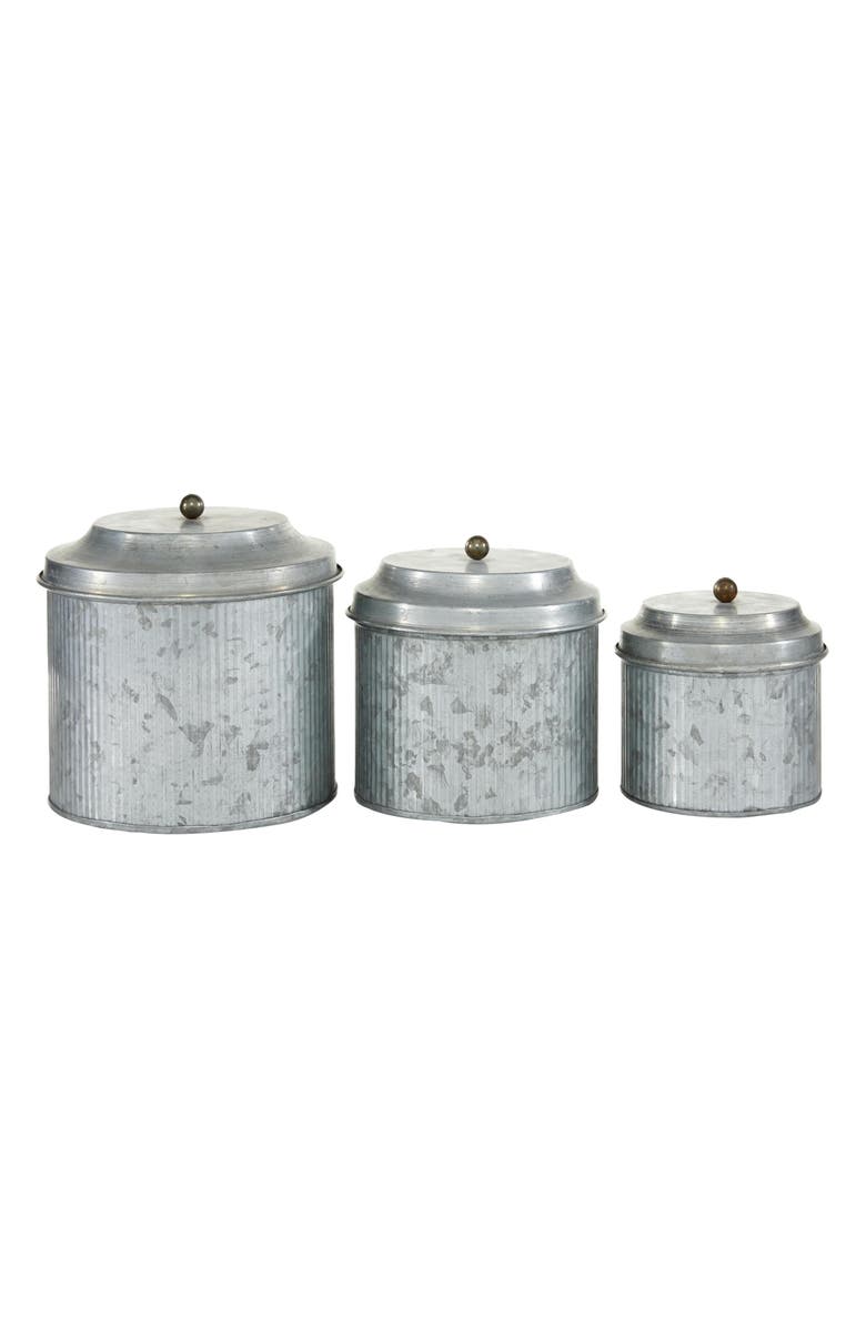 UMA Farmhouse Set of 3 Metal Canisters, Main, color, Silver