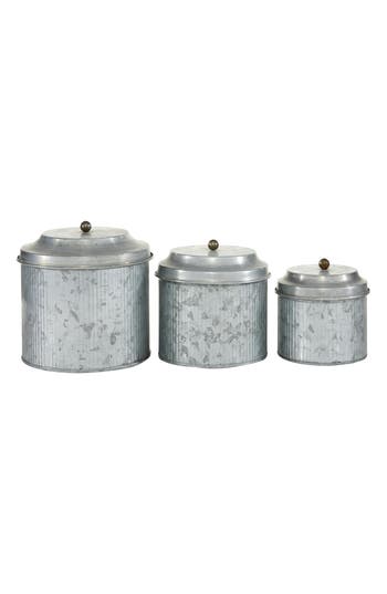 Uma Farmhouse Set Of 3 Metal Canisters In Gray