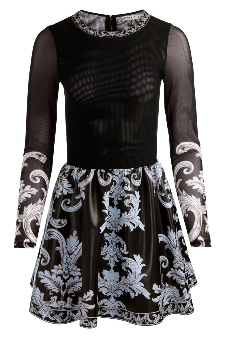Chara Tapestry Print Long Sleeve Faux Leather Dress, Alternate, color, WINTERS TALE