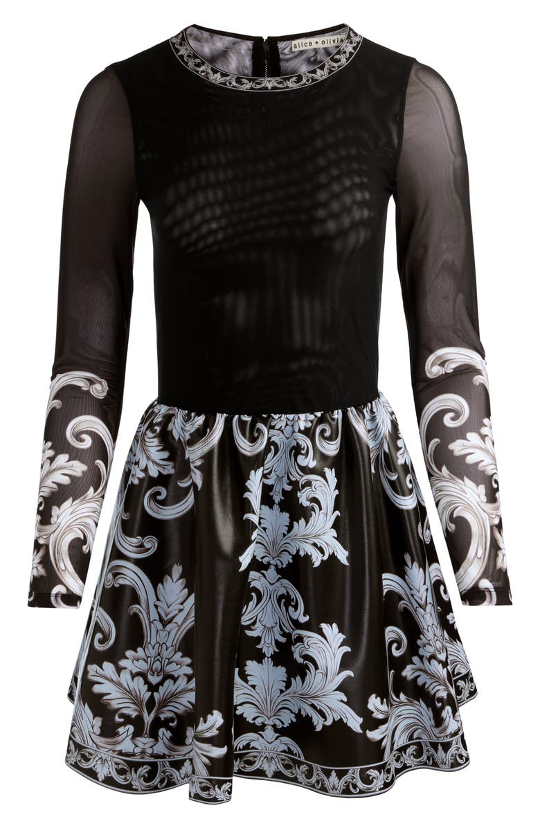 Alice + Olivia Chara Tapestry Print Long Sleeve Faux Leather Dress, Alternate, color, Winters Tale