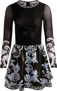 Alice + Olivia Chara Tapestry Print Long Sleeve Faux Leather Dress