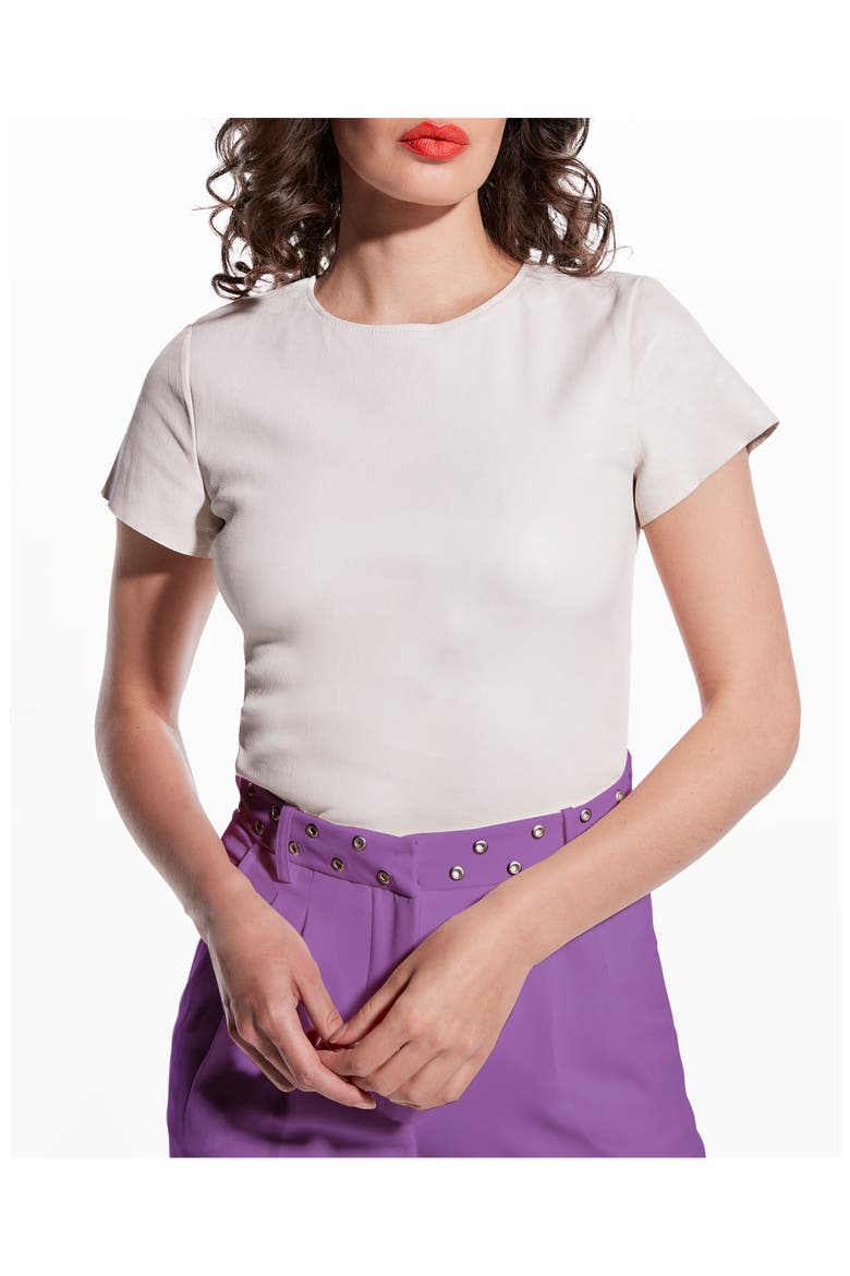 Brando Stretch Leather Tee, Alternate, color, BUTTERCREAM