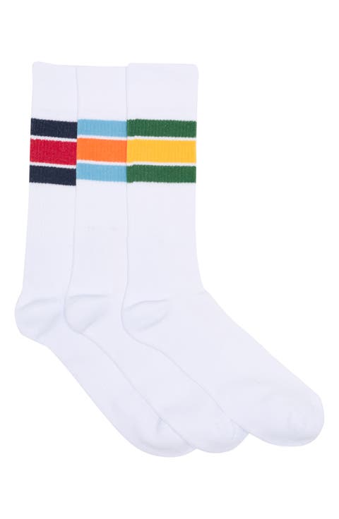 Thick Retro Stripe Crew Socks - Pack of 3