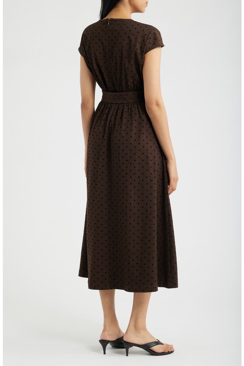 Dot Belted Midi Dress, Alternate, color, BROWN