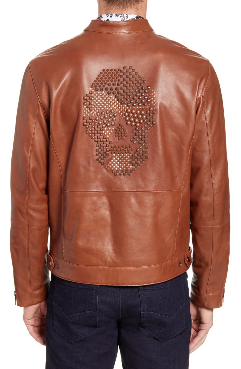 Robert Graham Roscoe Skull Studded Leather Jacket, Alternate, color,