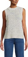 Lands' End Cotton Tweed Textured Crewneck Vest Sweater