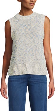 Lands' End Cotton Tweed Textured Crewneck Vest Sweater