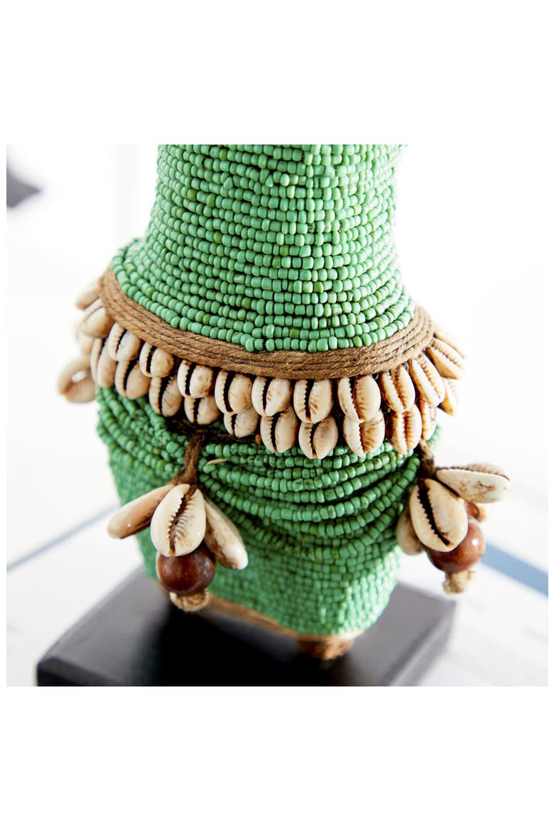 Small Handcrafted Cowrie Shell & Green Bead Woman Doll, Alternate, color, GREEN