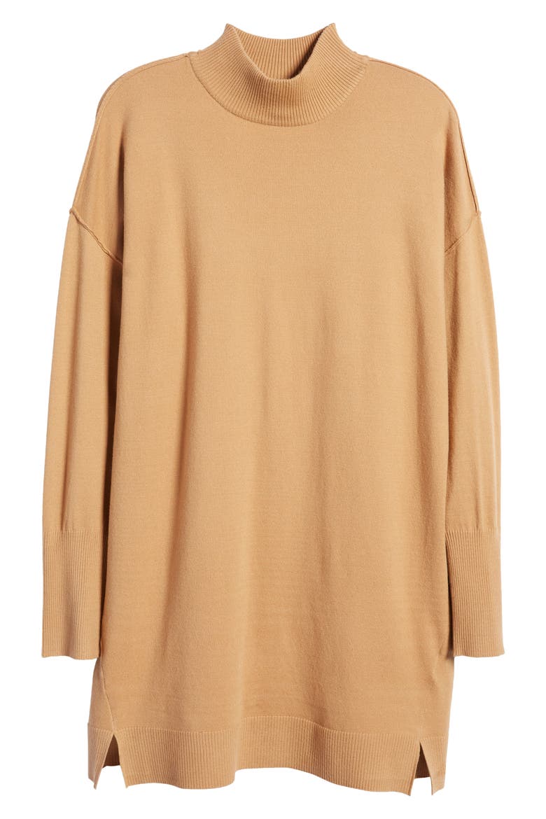 Rosie Mock Neck Long Sleeve Sweater Dress, Alternate, color, CAMEL