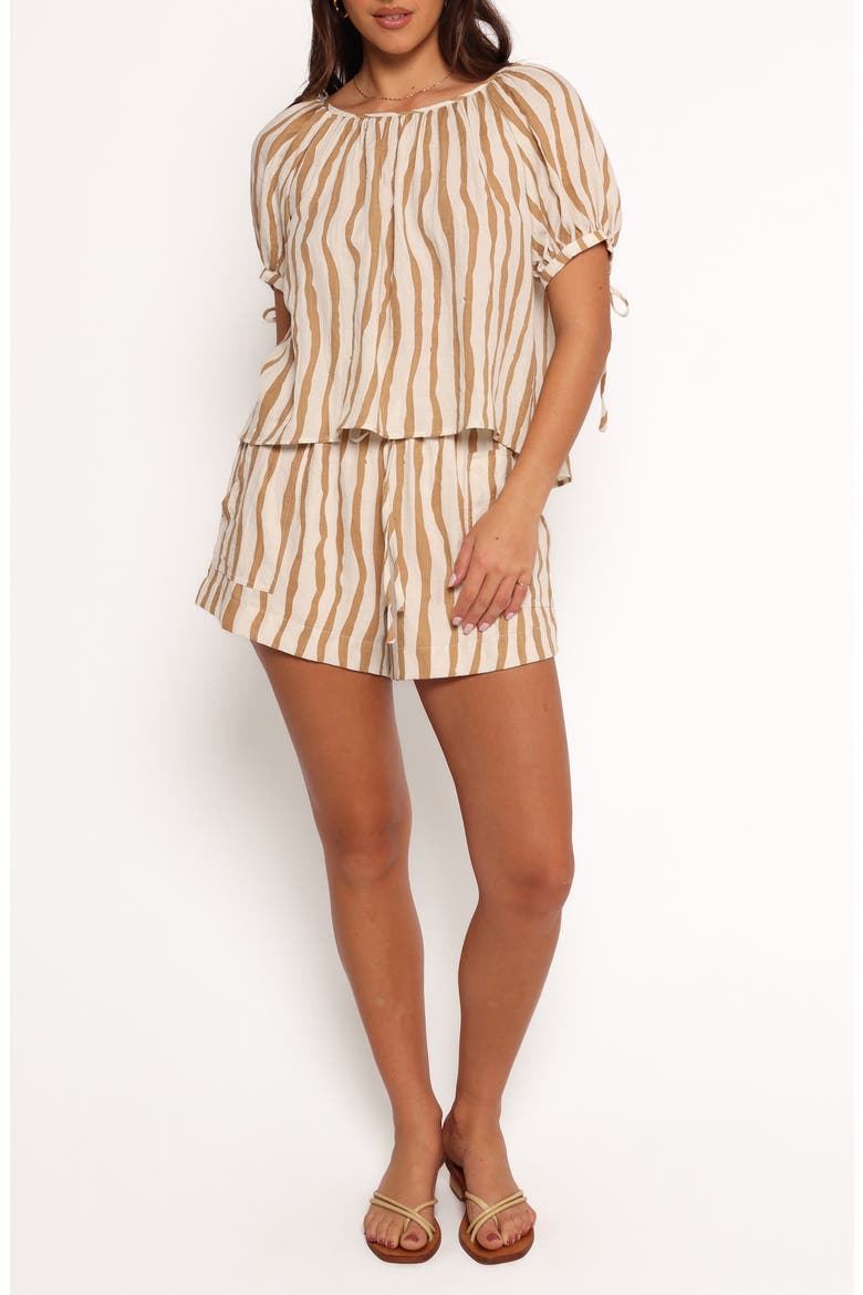 Maggie Stripe Cotton Blend Top & Shorts Set, Main, color, WHITE TAN STRIPE