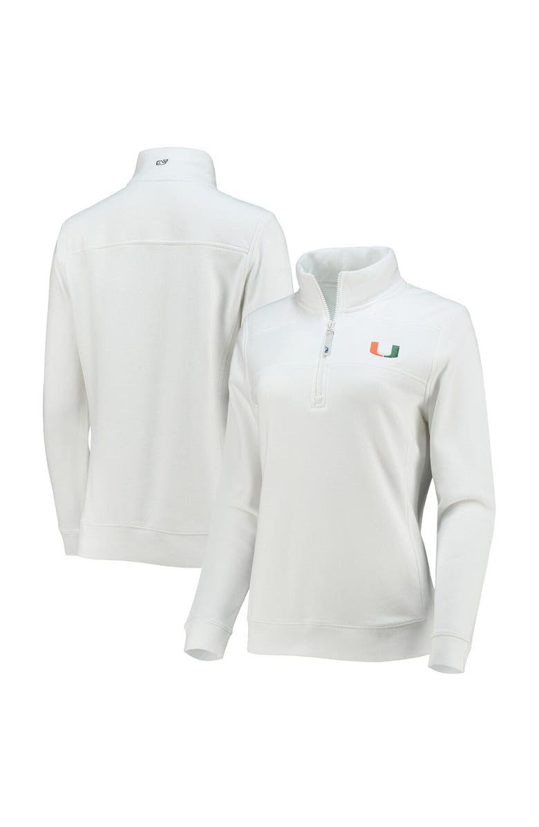 vineyard vines Women's Vineyard Vines White Miami Hurricanes Shep Shirt 2.0 Quarter-Zip Jacket, Main, color, 