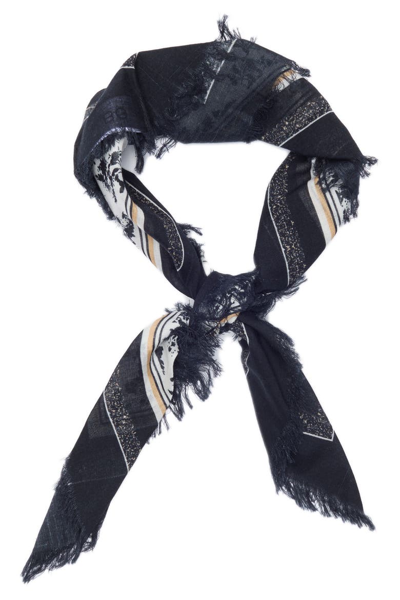 Sketched Floral Cotton Square Scarf, Alternate, color, BLACK
