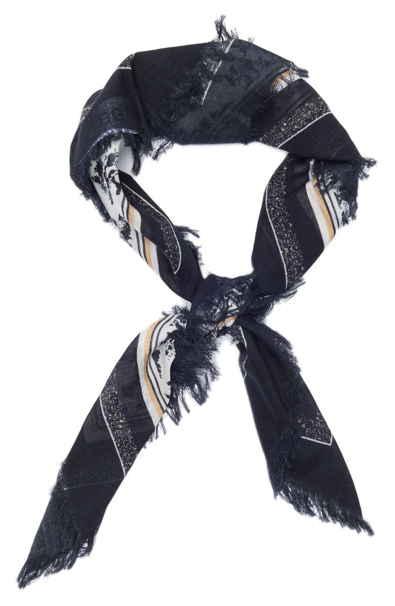 BCBGeneration Sketched Floral Cotton Square Scarf, Alternate, color, Black