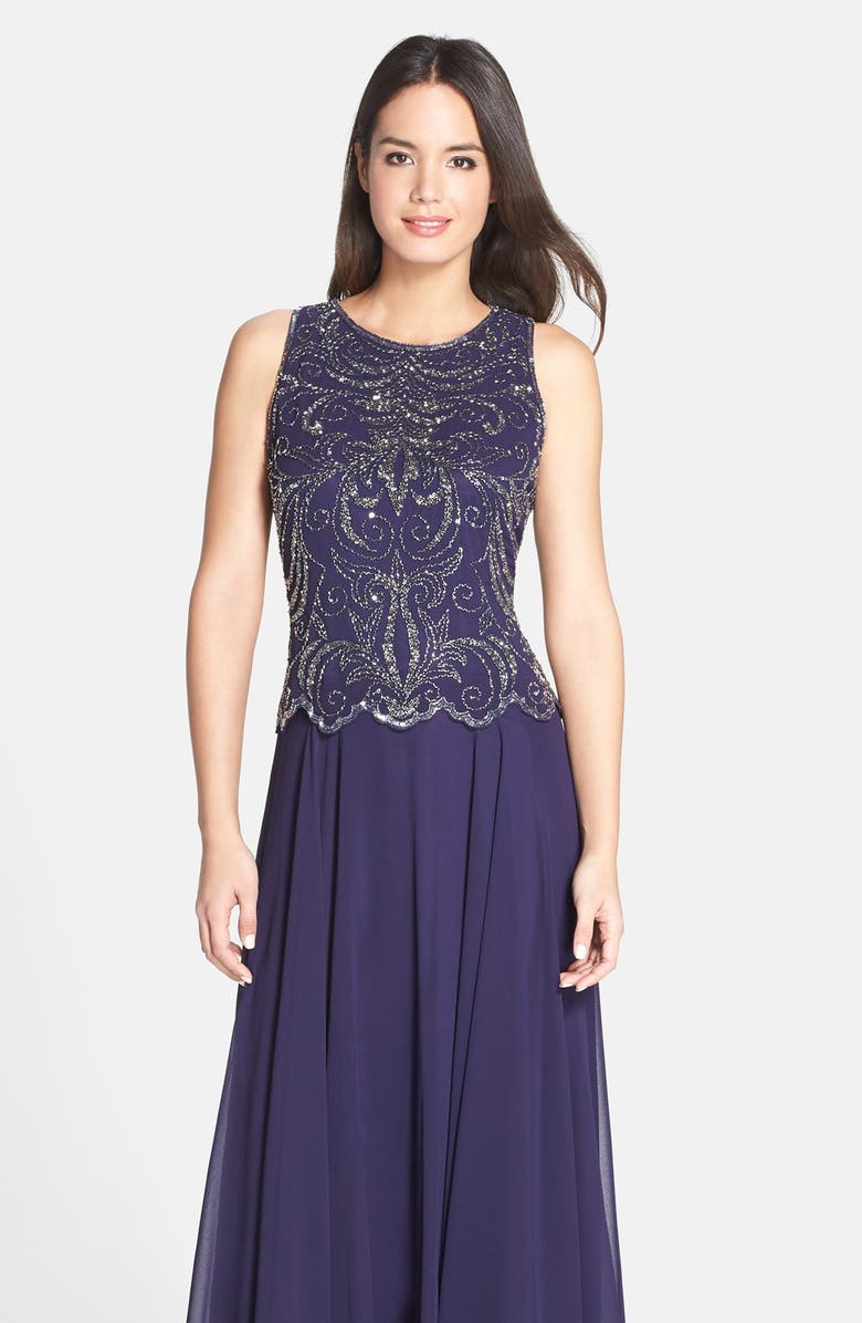 J Kara Beaded Mock Two-Piece Gown, Alternate, color, 