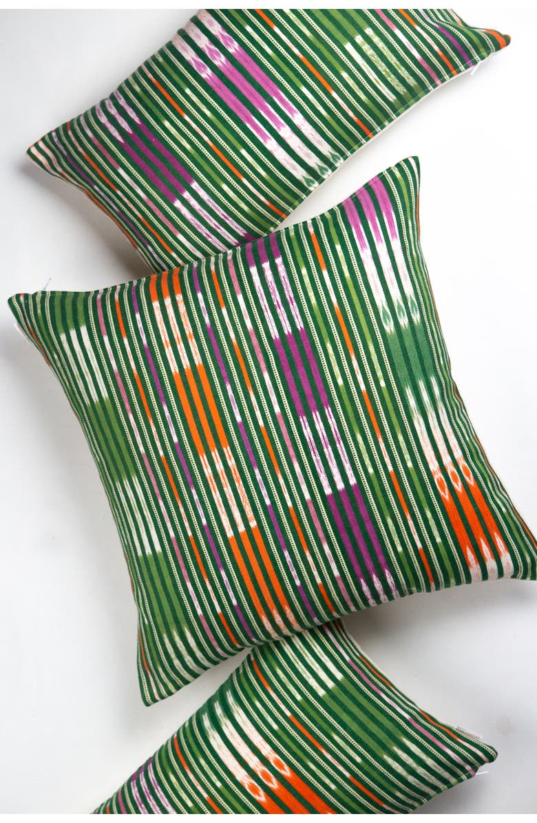 Archive New York Vintage Verde Ikat Stripe Handwoven Throw Pillow, Main, color, Green