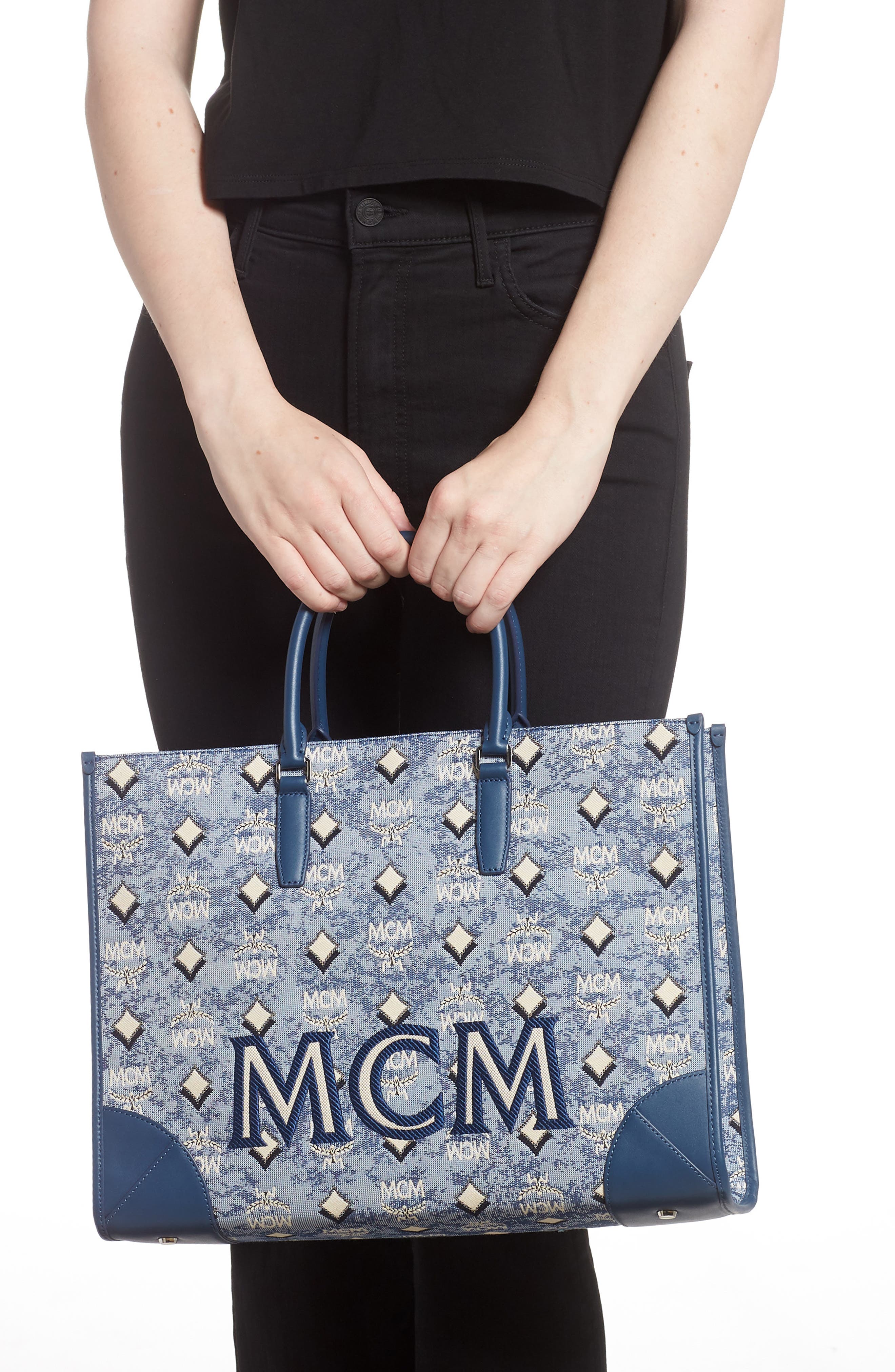 Jacquard Logo Tote, Alternate, color, BLUE