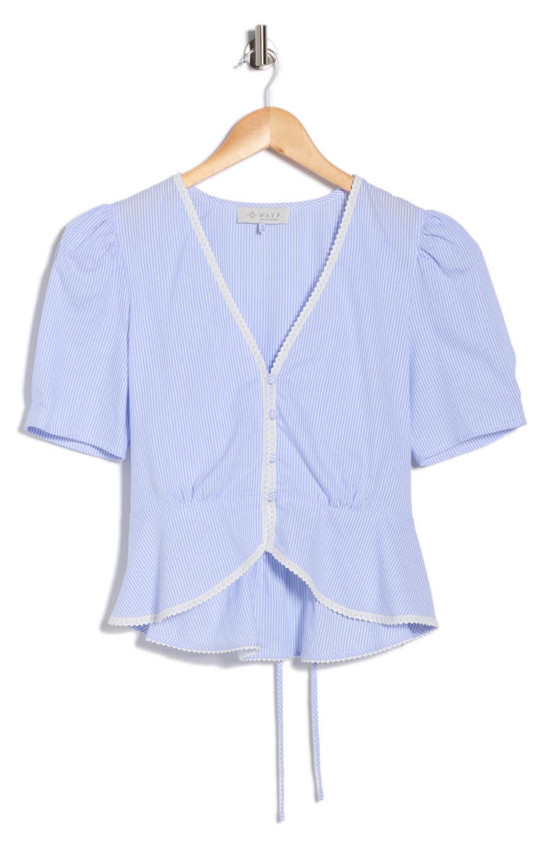 WAYF Stripe Lace Trim Peplum Top, Main, color, Blue
