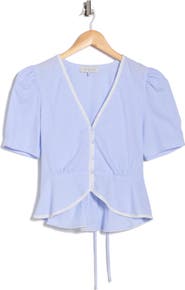 WAYF Stripe Lace Trim Peplum Top