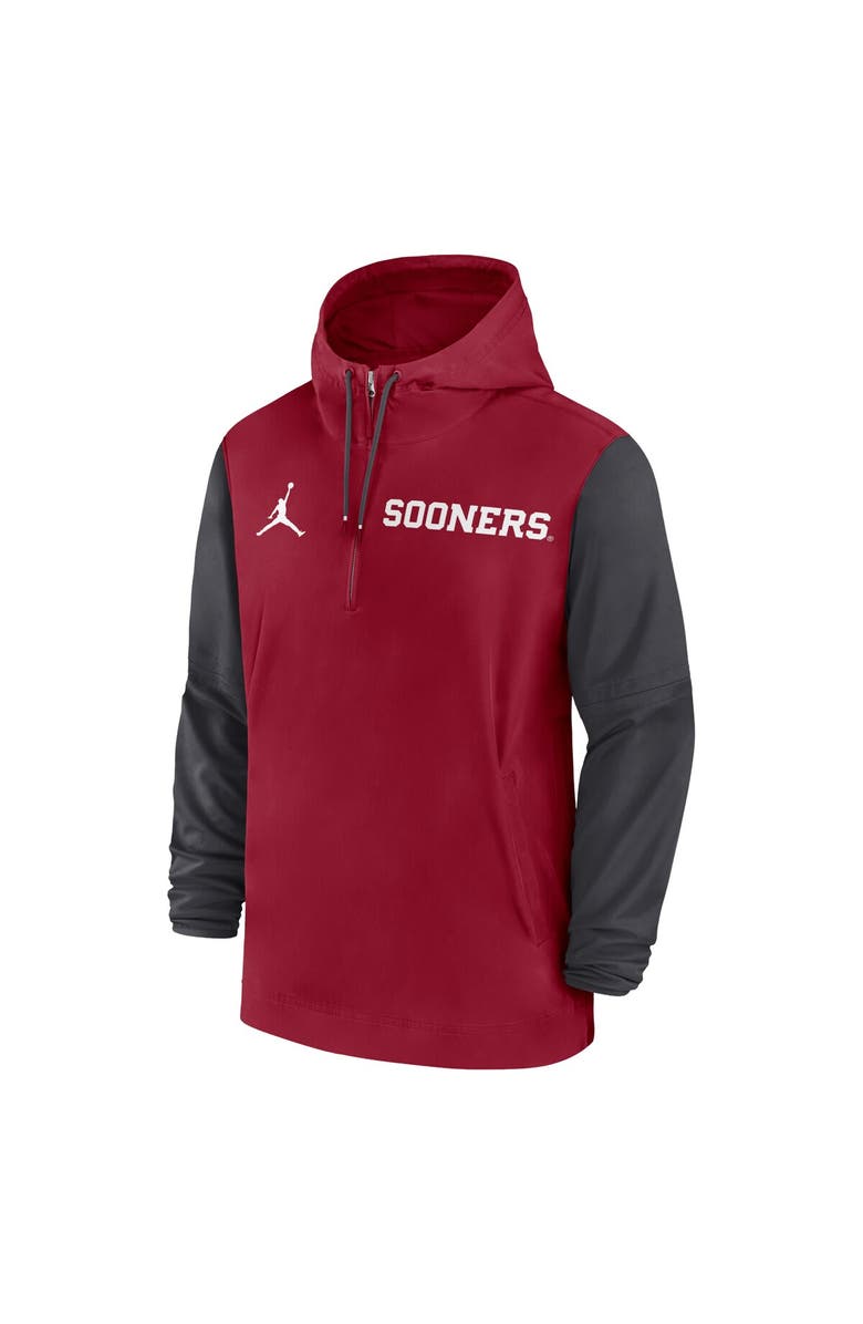 Jordan Brand Men's Jordan Brand Crimson Oklahoma Sooners 2024 Sideline Pregame Player Half-Zip Hoodie, Alternate, color, Crimson