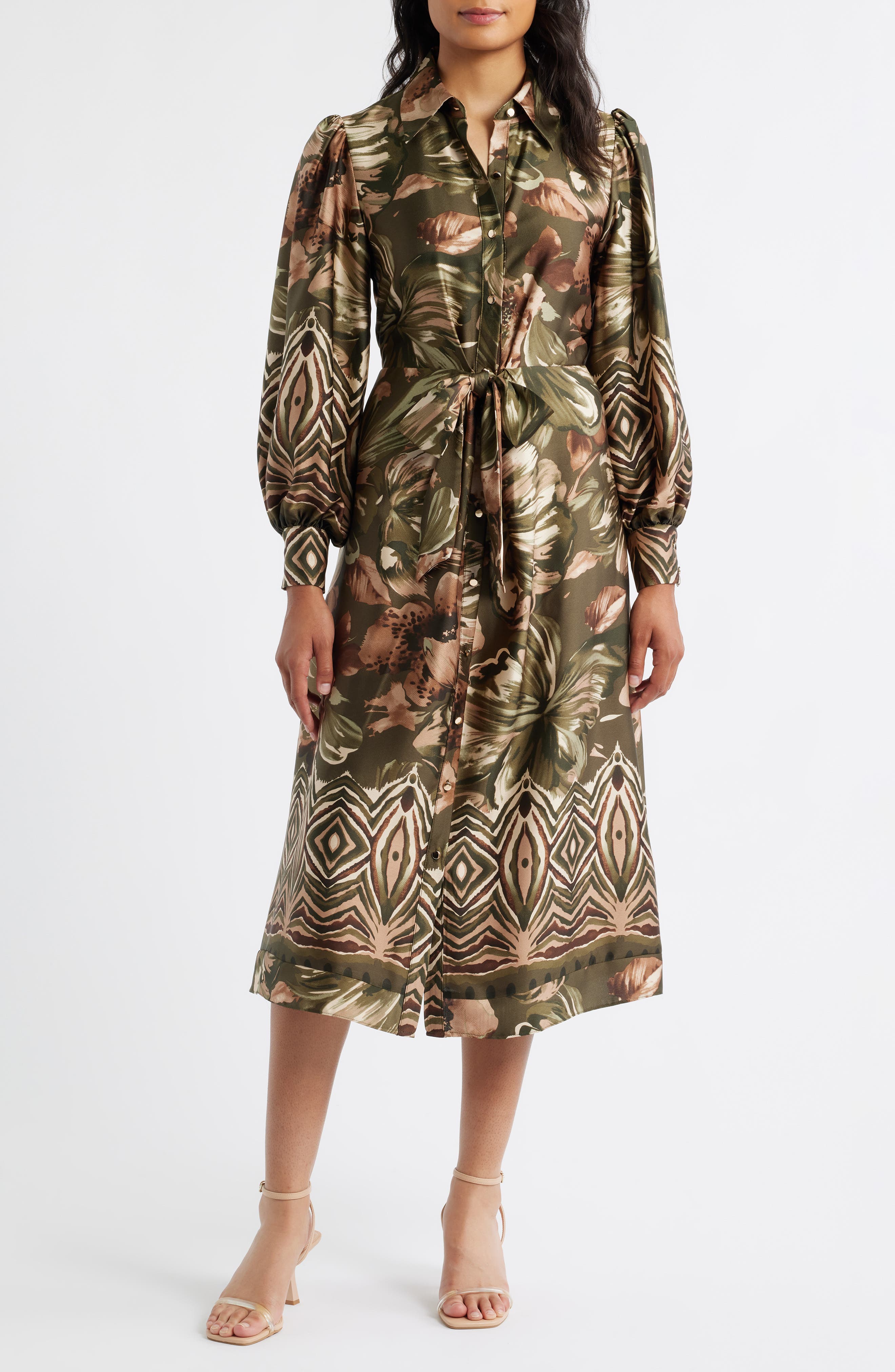 Julia Jordan Print Long Sleeve Shirtdress