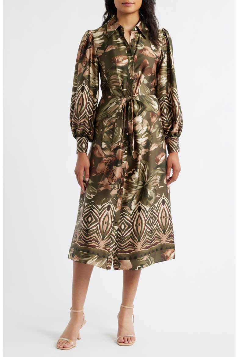 Print Long Sleeve Shirtdress, Main, color, GREEN MULTI