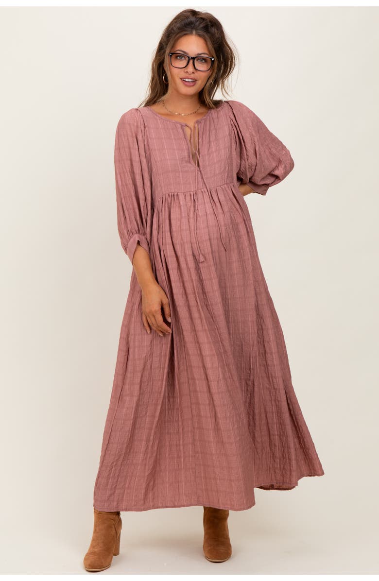 PinkBlush Plaid Front Tie Cutout Midi Dress, Main, color, Mauve