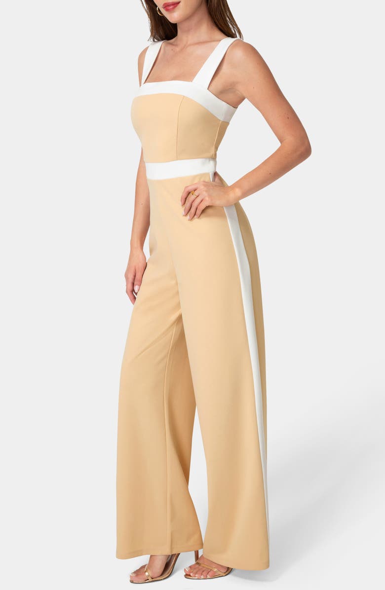 bebe Colorblock Jumpsuit, Alternate, color, Beige White