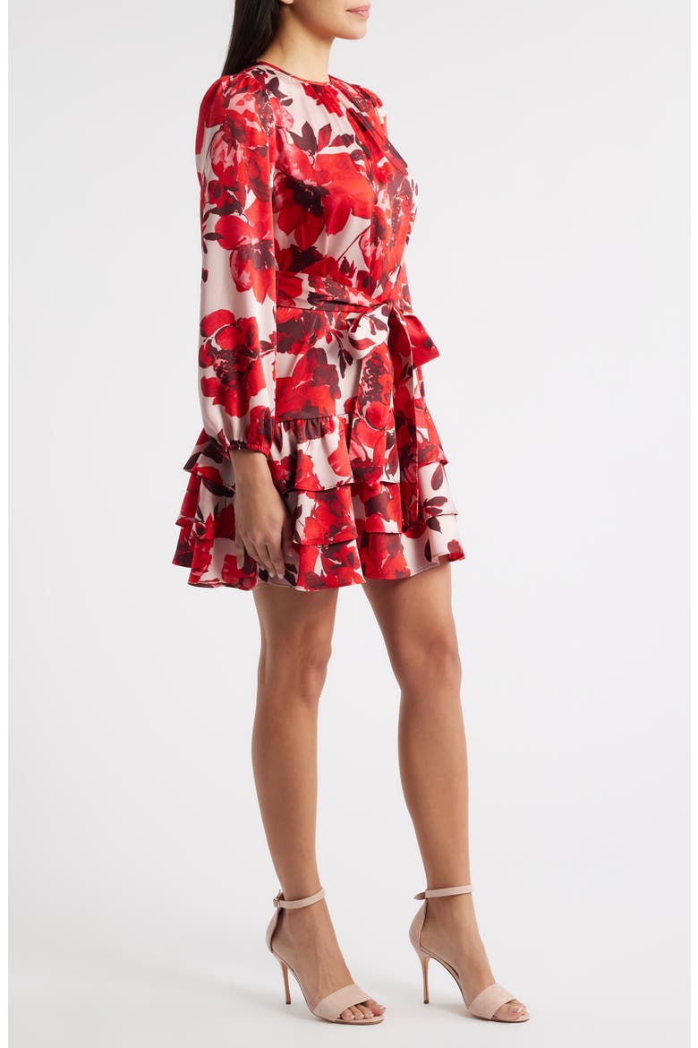 Floral Tiered Tie Waist Dress, Alternate, color, ROSE MIST MULTI
