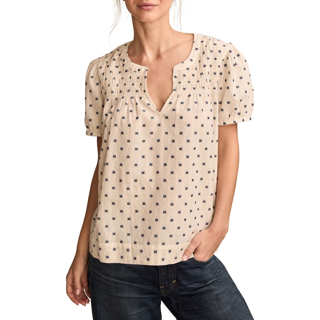 Lucky Brand Clip Jacquard Puff Sleeve Top In Multi