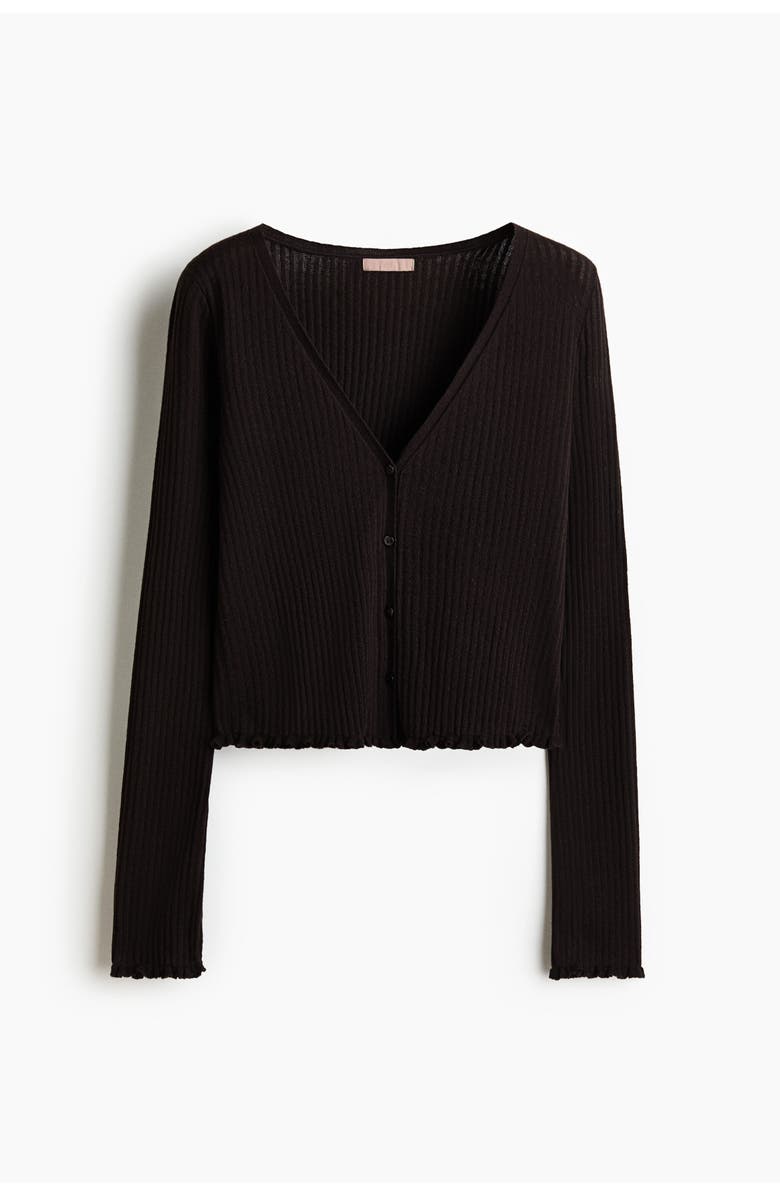H&M Rib-knit Linen-blend Cardigan, Main, color, Dark Brown