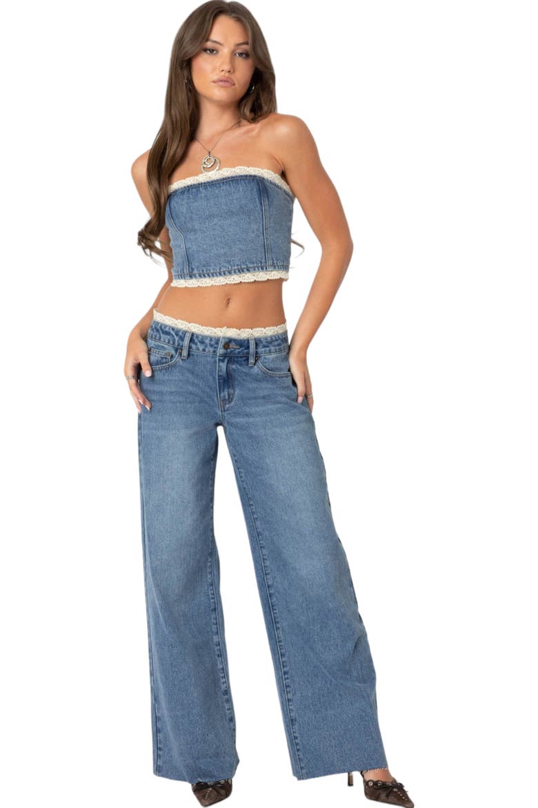 Karlie Lace Trim Denim Tube Top, Alternate, color, BLUE
