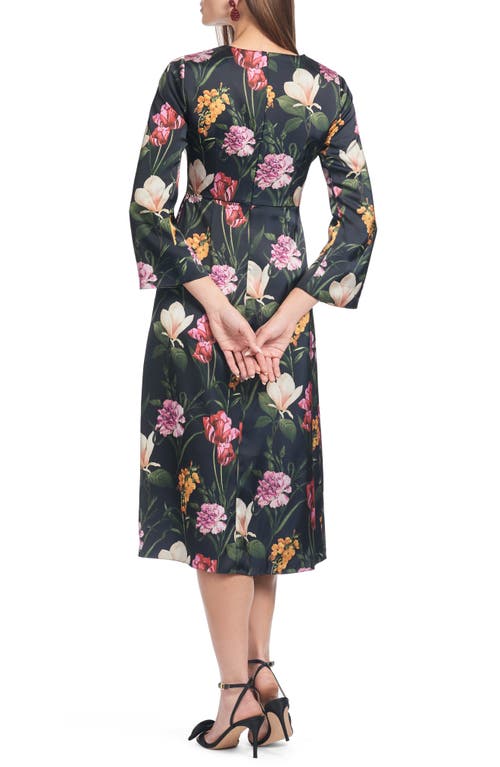 Sachin & Babi Alexa Floral Satin Cocktail Dress In Dark Midnight Bouquet
