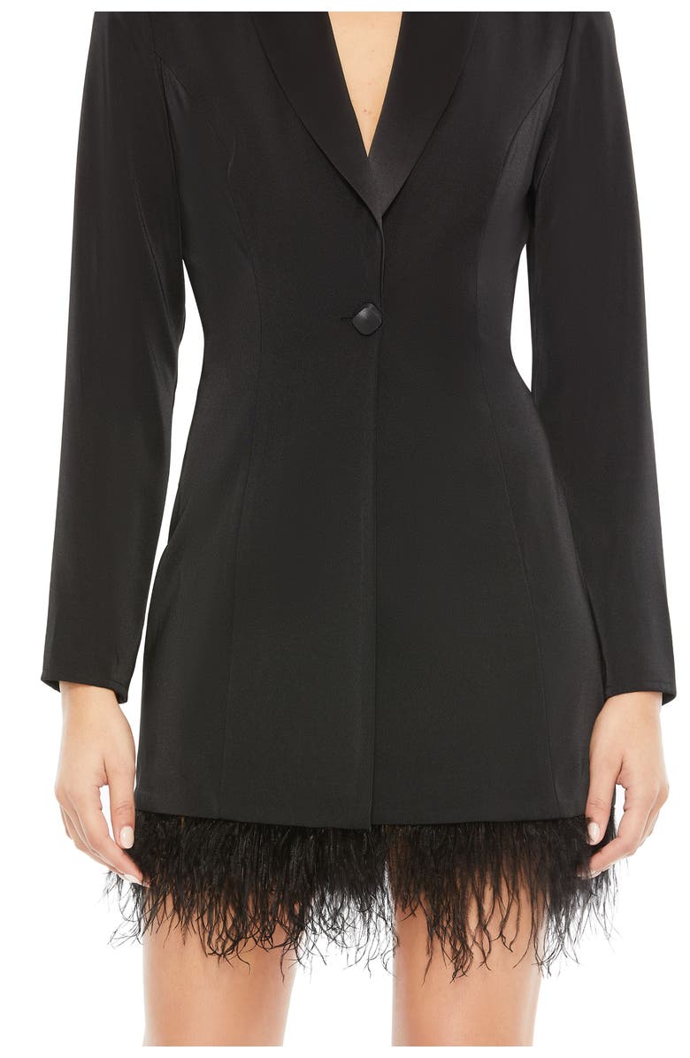 Mac Duggal Long Sleeve Feathered Trim Tuxedo Dress, Alternate, color, Black