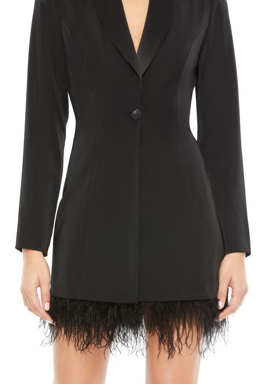 Mac Duggal Feather Trim Long Sleeve Tuxedo Cocktail Dress In Black