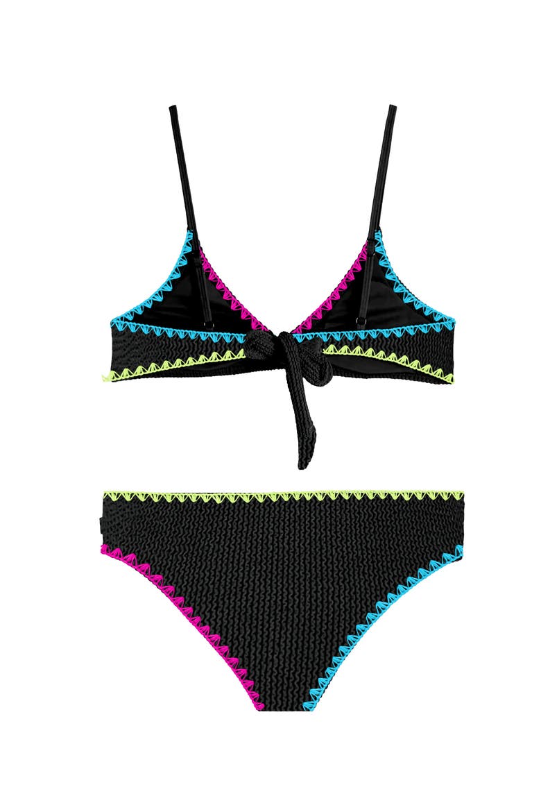 Crinkle Triangle Bikini Swimsuit with Embroidered Trim, Alternate, color, Black/White
