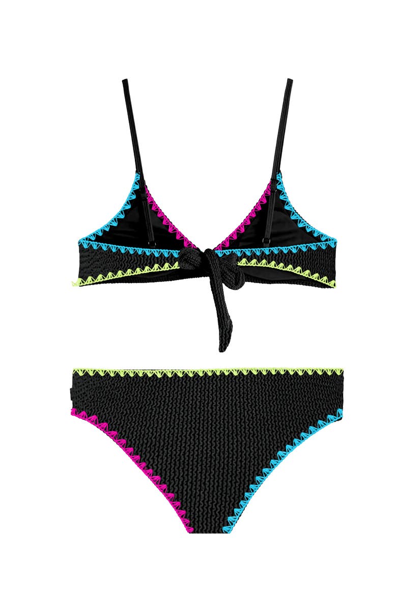 Limeapple Crinkle Triangle Bikini Swimsuit with Embroidered Trim, Alternate, color, Black/White