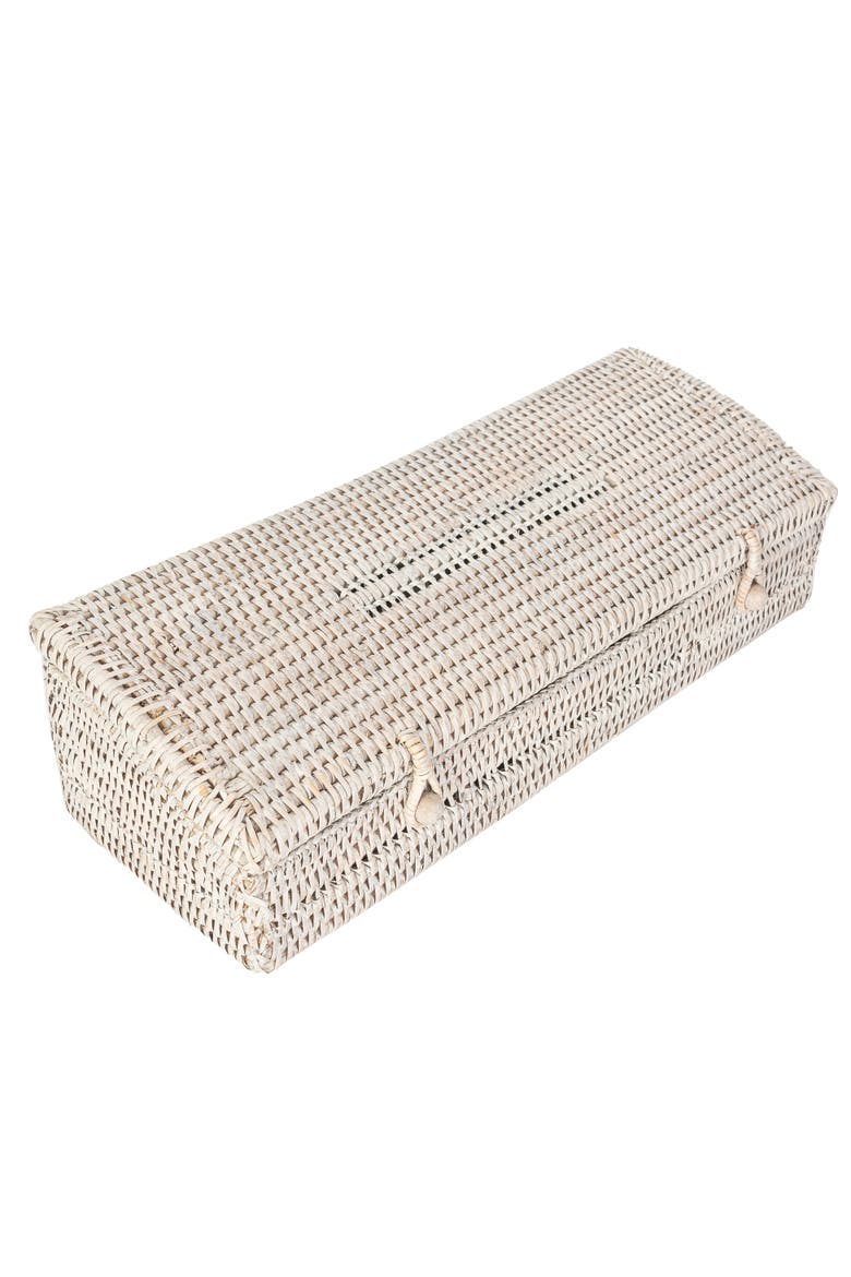 Artifacts Rattan 5 Section Tea Box with Lid, Alternate, color, White Wash