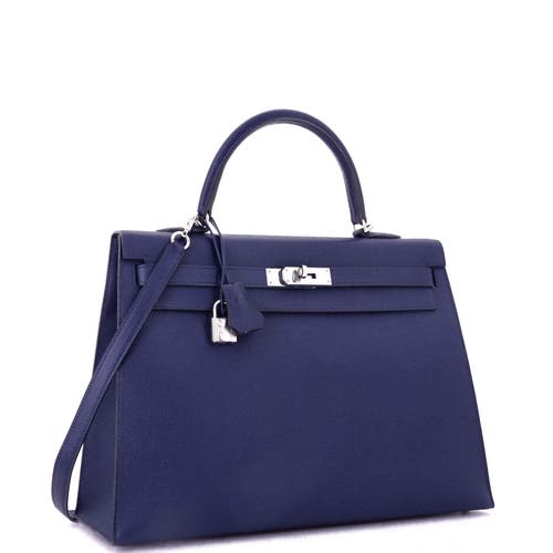 Pre-owned Hermes Hermes Kelly Handbag Blue Epsom With Palladium Hardware 35