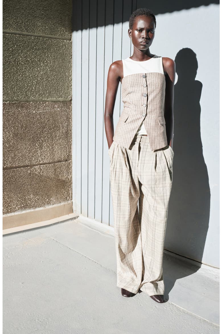 Strapless Check Print Vest, Alternate, color, LIGHT/ PASTEL GREY