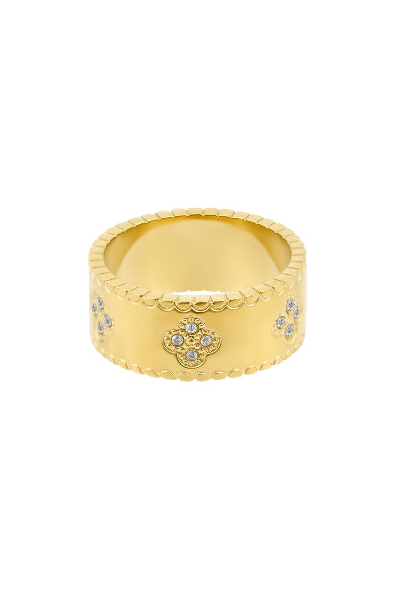 Cubic Zirconia Clover Band Ring, Main, color, GOLD